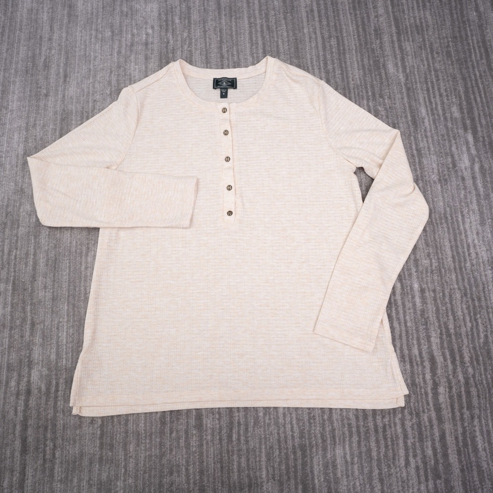 G.H. Bass & Co. Henley Top Womens M Cream Waffle Knit Long Sleeve EUC